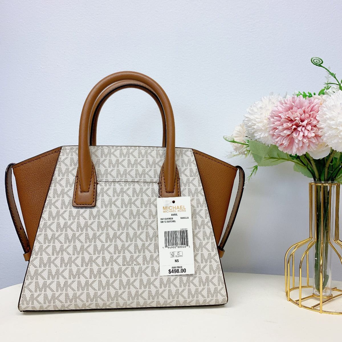 MICHAEL KORS 35F1G4VM2B AVRIL SMALL LOGO TOP-ZIP SATCHEL IN VANILLA MICHAEL KORS 35F1G4VM2B AVRIL SMALL LOGO TOP-ZIP SATCHEL IN VANILLA